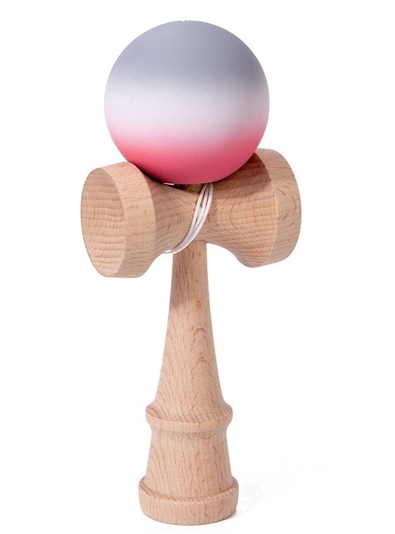 Jucarie Interactiva Kendama din Lemn 18 cm model Gradient siliconata ROZ/GRI